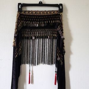 Belly Dance Scarf with Coins, Tassels and Fringes